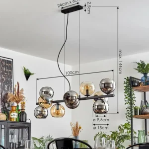 hofstein Gastor Suspension, Boule lumineuse, Suspension Ambre, Chrome, Fumé, 10 lumières* Lampes Modernes