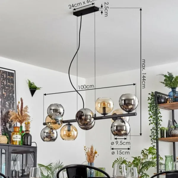 hofstein Gastor Suspension, Boule lumineuse, Suspension Ambre, Chrome, Fumé, 10 lumières* Lampes Modernes
