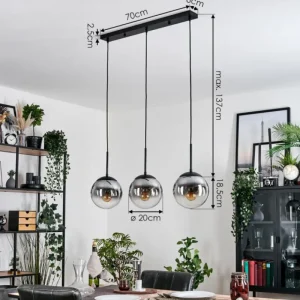 hofstein Gastor Suspension, Boule lumineuse Clair, Fumé, 3 lumières* Lampes Modernes