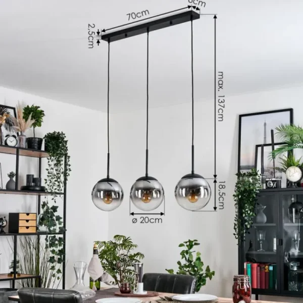 hofstein Gastor Suspension, Boule lumineuse Clair, Fumé, 3 lumières* Lampes Modernes