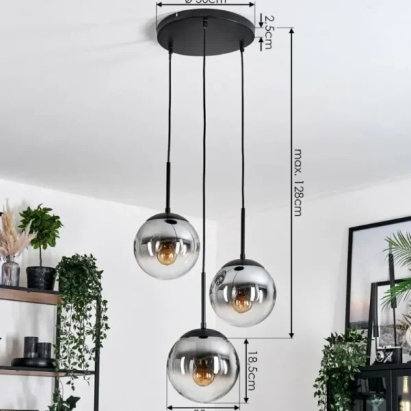 hofstein Gastor Suspension, Boule lumineuse 30 cm Clair, Fumé, 3 lumières* Lampes Modernes