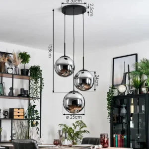hofstein Gastor Suspension, Boule lumineuse 30 cm Chrome, Fumé, 3 lumières* Lampes Modernes