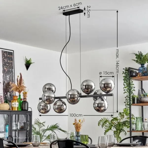 hofstein Gastor Suspension, Boule lumineuse, Suspension Chrome, Fumé, 10 lumières* Lampes Modernes