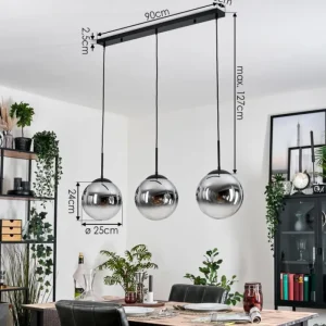 hofstein Gastor Suspension, Boule lumineuse, Suspension Chrome, Clair, Fumé, 3 lumières* Lampes Modernes