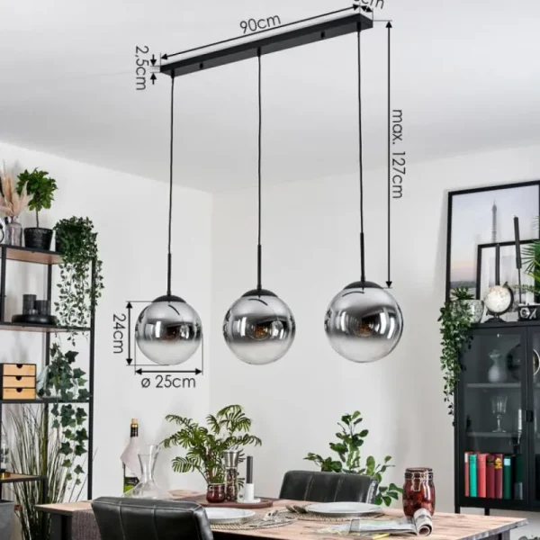 hofstein Gastor Suspension, Boule lumineuse, Suspension Chrome, Clair, Fumé, 3 lumières* Lampes Modernes