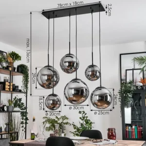hofstein Gastor Suspension, Boule lumineuse, Suspension Fumé, 6 lumières* Lampes Modernes