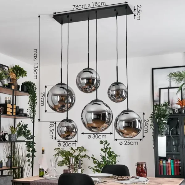 hofstein Gastor Suspension, Boule lumineuse, Suspension Fumé, 6 lumières* Lampes Modernes