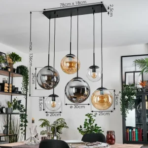 hofstein Gastor Suspension, Boule lumineuse, Suspension Ambre, Clair, Fumé, 6 lumières* Lampes Modernes