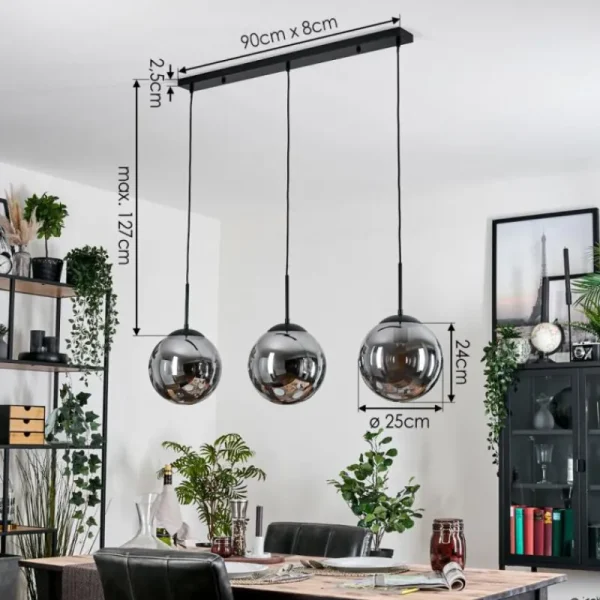 hofstein Gastor Suspension, Boule lumineuse Noir, 3 lumières* Lampes Modernes