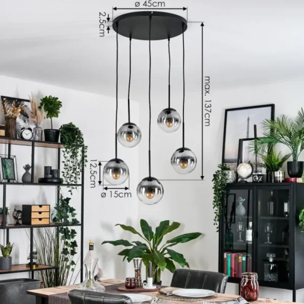 hofstein Gastor Suspension, Boule lumineuse, Suspension Clair, Fumé, 5 lumières* Lampes Modernes