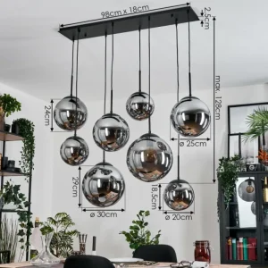 hofstein Gastor Suspension, Boule lumineuse, Suspension Fumé, 8 lumières* Lampes Modernes