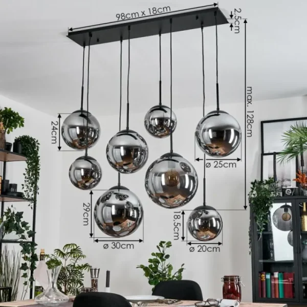 hofstein Gastor Suspension, Boule lumineuse, Suspension Fumé, 8 lumières* Lampes Modernes