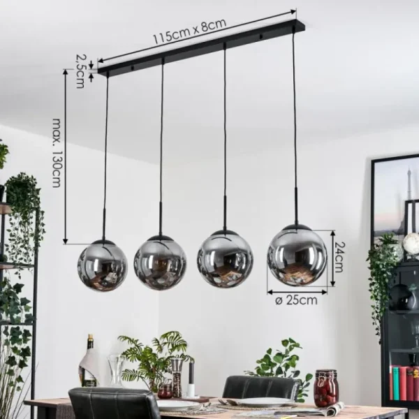 hofstein Gastor Suspension, Boule lumineuse, Suspension Fumé, 4 lumières* Lampes Modernes