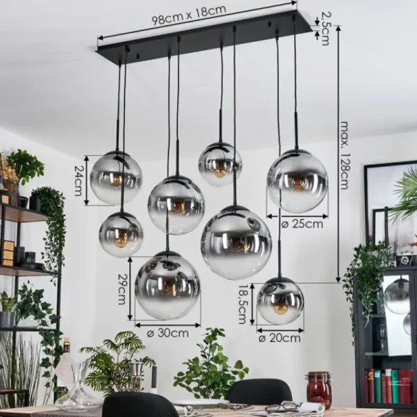 hofstein Gastor Suspension, Boule lumineuse, Suspension Clair, Fumé, 8 lumières* Lampes Modernes