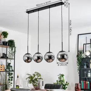 hofstein Gastor Suspension, Boule lumineuse, Suspension Chrome, Fumé, 4 lumières* Lampes Modernes