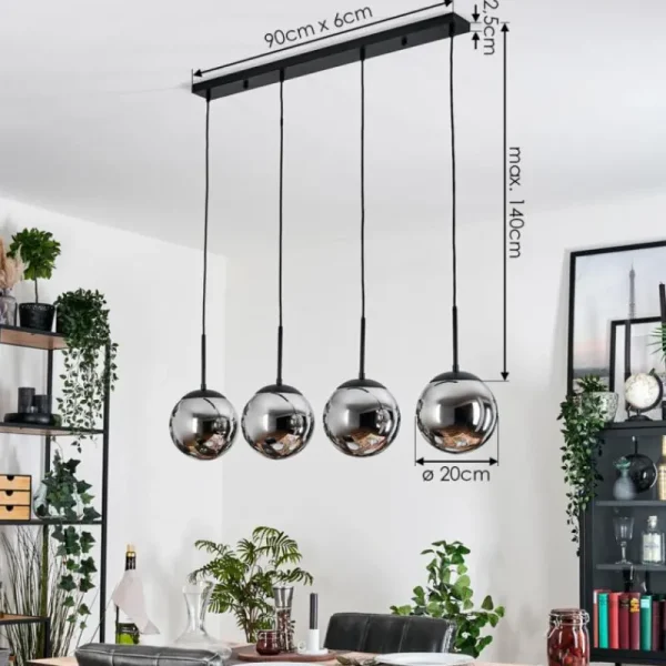 hofstein Gastor Suspension, Boule lumineuse, Suspension Chrome, Fumé, 4 lumières* Lampes Modernes