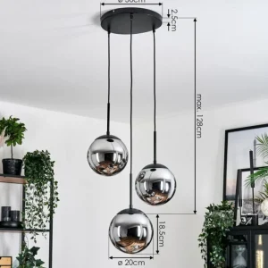 hofstein Gastor Suspension, Boule lumineuse Chrome, Fumé, 3 lumières* Lampes Modernes