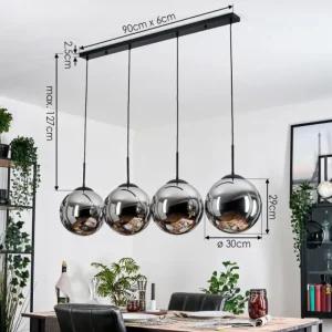 hofstein Gastor Suspension, Boule lumineuse, Suspension Chrome, Fumé, 4 lumières* Lampes Modernes