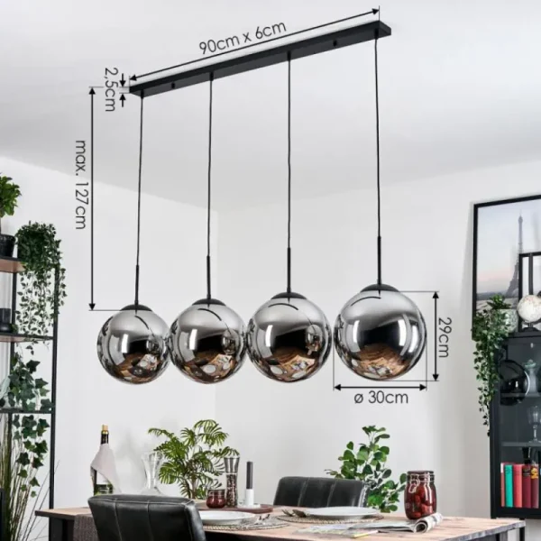 hofstein Gastor Suspension, Boule lumineuse, Suspension Chrome, Fumé, 4 lumières* Lampes Modernes