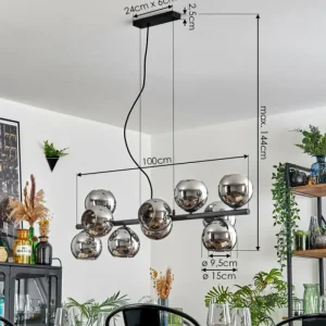 hofstein Gastor Suspension, Boule lumineuse, Suspension Chrome, Fumé, 10 lumières* Lampes Modernes