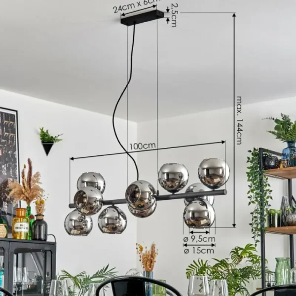 hofstein Gastor Suspension, Boule lumineuse, Suspension Chrome, Fumé, 10 lumières* Lampes Modernes