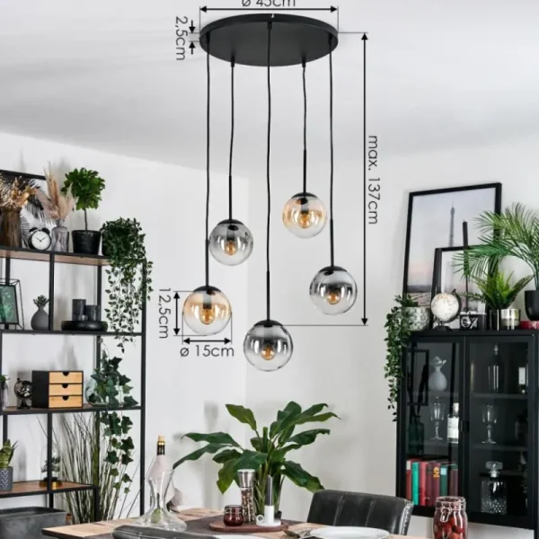 hofstein Gastor Suspension, Boule lumineuse, Suspension Ambre, Clair, Fumé, 5 lumières* Lampes Modernes