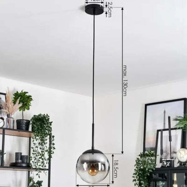 hofstein Gastor Suspension, Boule lumineuse Clair, Fumé, 1 lumière* Lampes Modernes