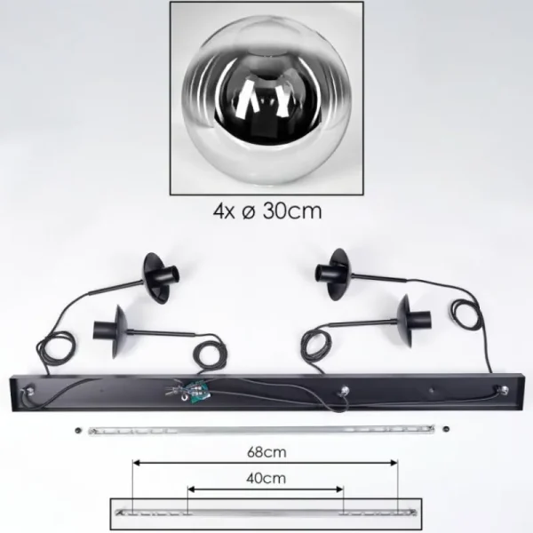 hofstein Gastor Suspension, Boule lumineuse, Suspension Chrome, Clair, Fumé, 4 lumières* Lampes Modernes