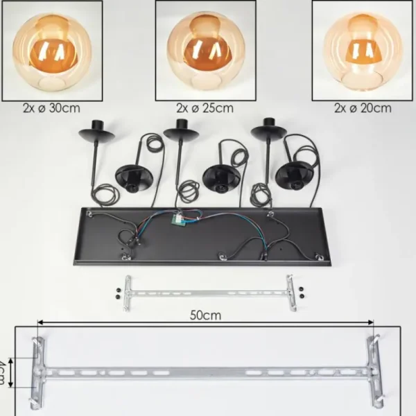 hofstein Gastor Suspension, Boule lumineuse, Suspension Ambre, 6 lumières* Lampes En Verre