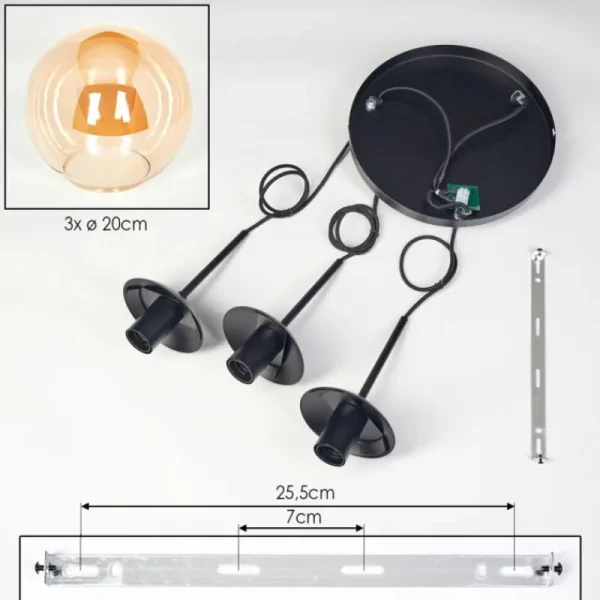 hofstein Gastor Suspension, Boule lumineuse 30 cm Ambre, 3 lumières* Lampes En Verre