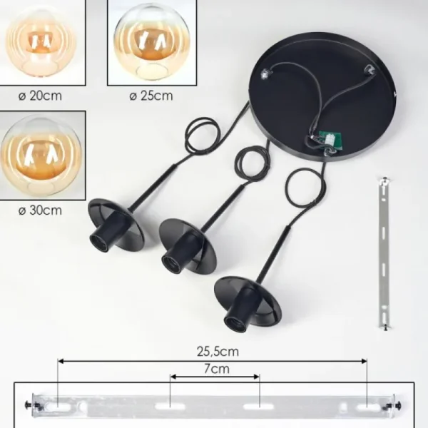 hofstein Gastor Suspension, Boule lumineuse, Suspension 30 cm Ambre, Clair, 3 lumières* Lampes En Verre