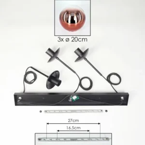 hofstein Gastor Suspension, Boule lumineuse, Suspension 20 cm Clair, Cuivré, 3 lumières* Lampes En Verre