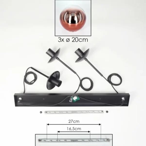 hofstein Gastor Suspension, Boule lumineuse, Suspension 20 cm Clair, Cuivré, 3 lumières* Lampes En Verre