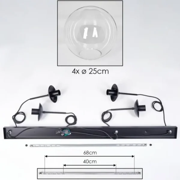 hofstein Gastor Suspension, Boule lumineuse, Suspension Clair, 4 lumières* Lampes En Verre