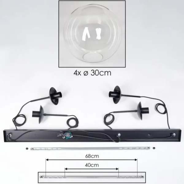 hofstein Gastor Suspension, Boule lumineuse, Suspension Clair, 4 lumières* Lampes En Verre
