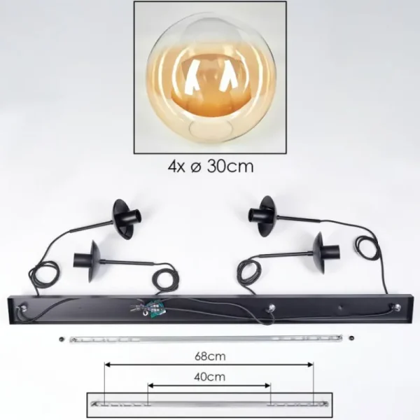 hofstein Gastor Suspension, Boule lumineuse, Suspension Ambre, Clair, 4 lumières* Lampes En Verre