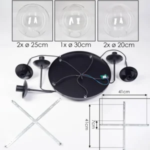 hofstein Gastor Suspension, Boule lumineuse 45 cm Noir, 5 lumières* Lampes En Verre