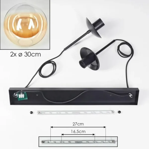 hofstein Gastor Suspension, Boule lumineuse Noir, 2 lumières* Lampes En Verre