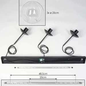 hofstein Gastor Suspension, Boule lumineuse Noir, 3 lumières* Lampes En Verre