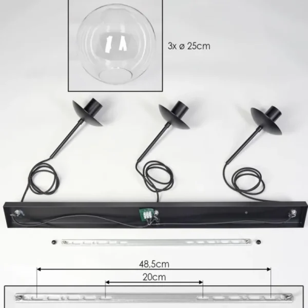 hofstein Gastor Suspension, Boule lumineuse Noir, 3 lumières* Lampes En Verre