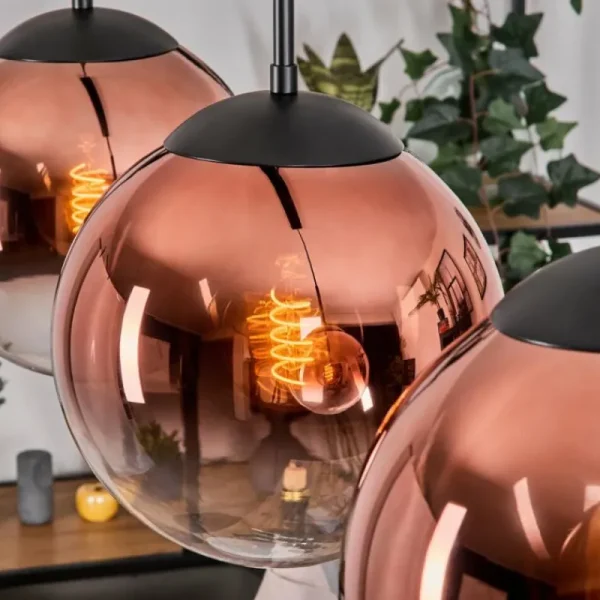 hofstein Gastor Suspension, Boule lumineuse, Suspension Clair, Cuivré, 3 lumières* Lampes En Verre
