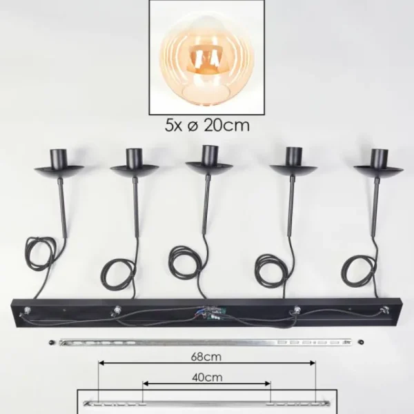 hofstein Gastor Suspension, Boule lumineuse, Suspension Ambre, Clair, 5 lumières* Lampes En Verre