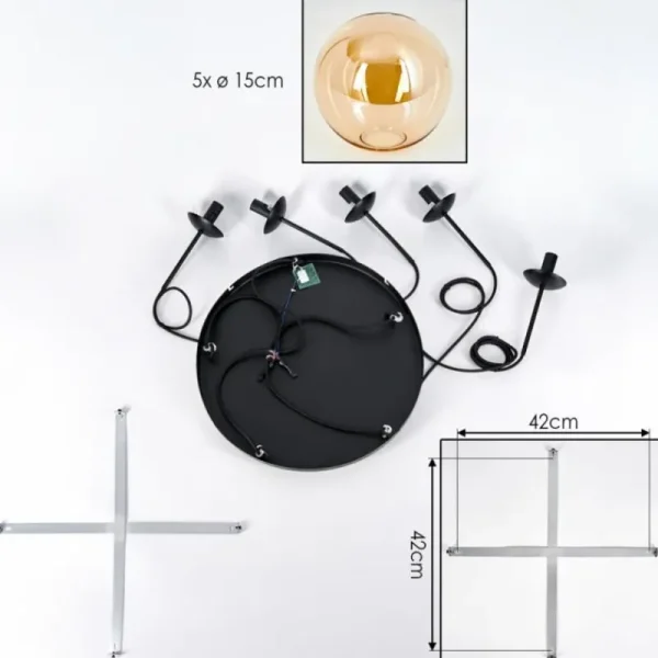 hofstein Gastor Suspension, Boule lumineuse, Suspension Ambre, 5 lumières* Lampes En Verre