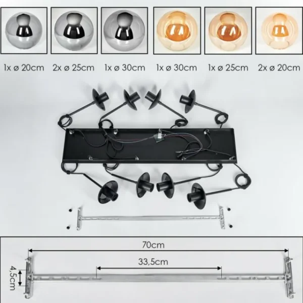 hofstein Gastor Suspension, Boule lumineuse, Suspension Ambre, Fumé, 8 lumières* Lampes Modernes