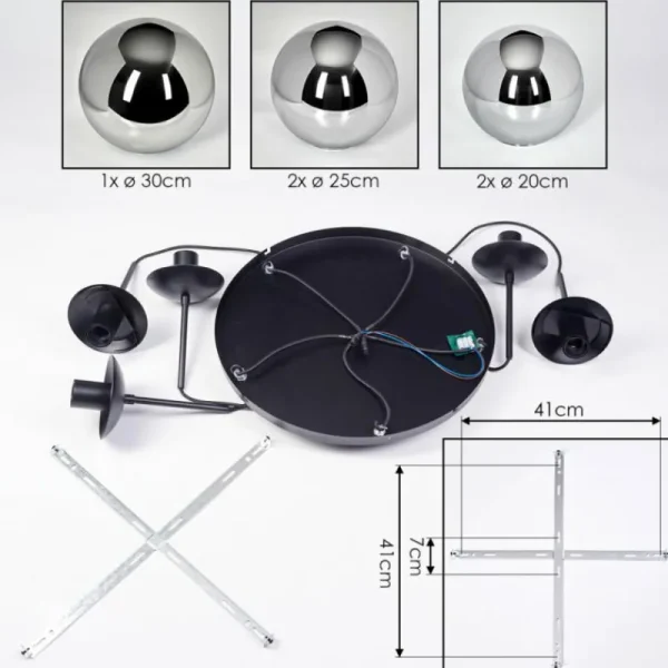 hofstein Gastor Suspension, Boule lumineuse 45 cm Noir, 5 lumières* Lampes Modernes