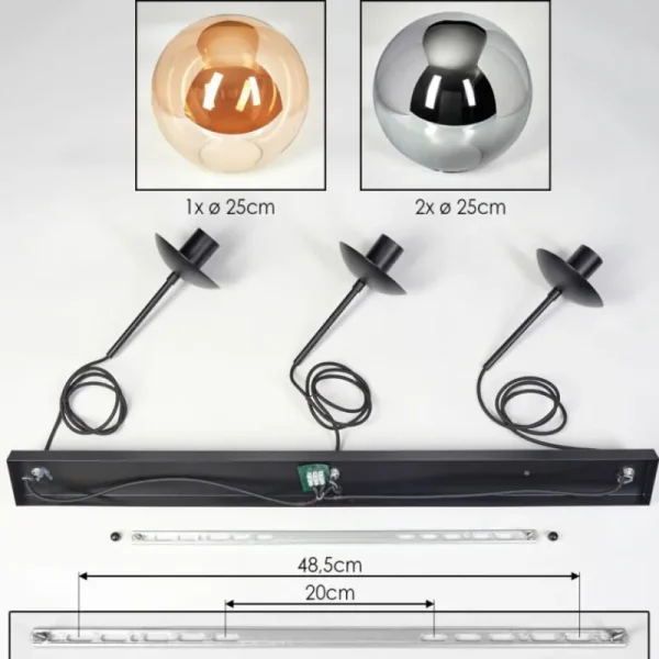 hofstein Gastor Suspension, Boule lumineuse, Suspension Ambre, Fumé, 3 lumières* Lampes Modernes