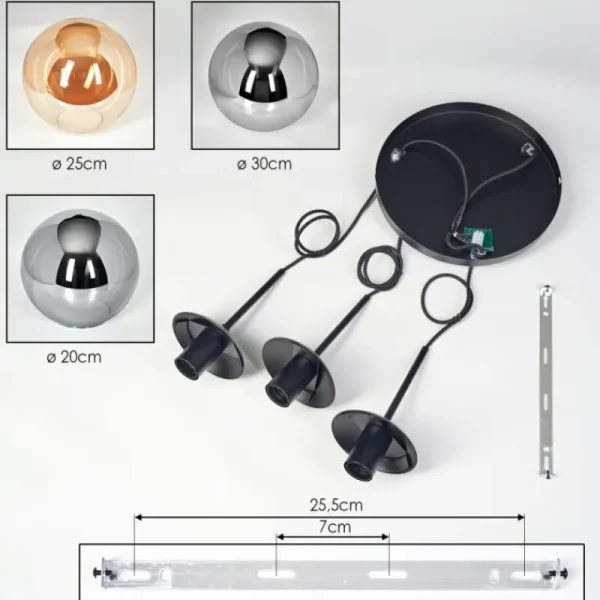 hofstein Gastor Suspension, Boule lumineuse 30 cm Ambre, Fumé, 3 lumières* Lampes Modernes