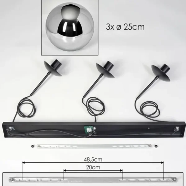 hofstein Gastor Suspension, Boule lumineuse Noir, 3 lumières* Lampes Modernes