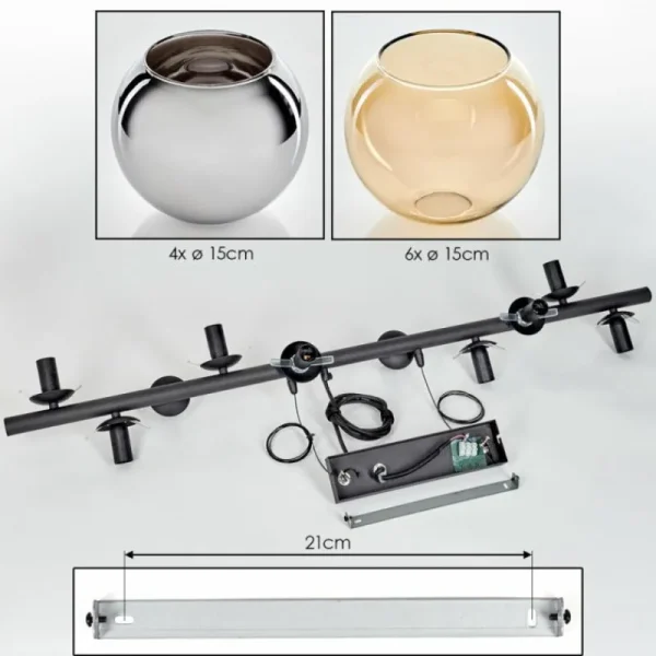 hofstein Gastor Suspension, Boule lumineuse, Suspension Ambre, Chrome, Fumé, 10 lumières* Lampes Modernes