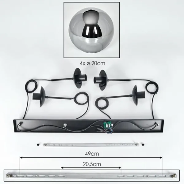 hofstein Gastor Suspension, Boule lumineuse, Suspension Fumé, 4 lumières* Lampes Modernes